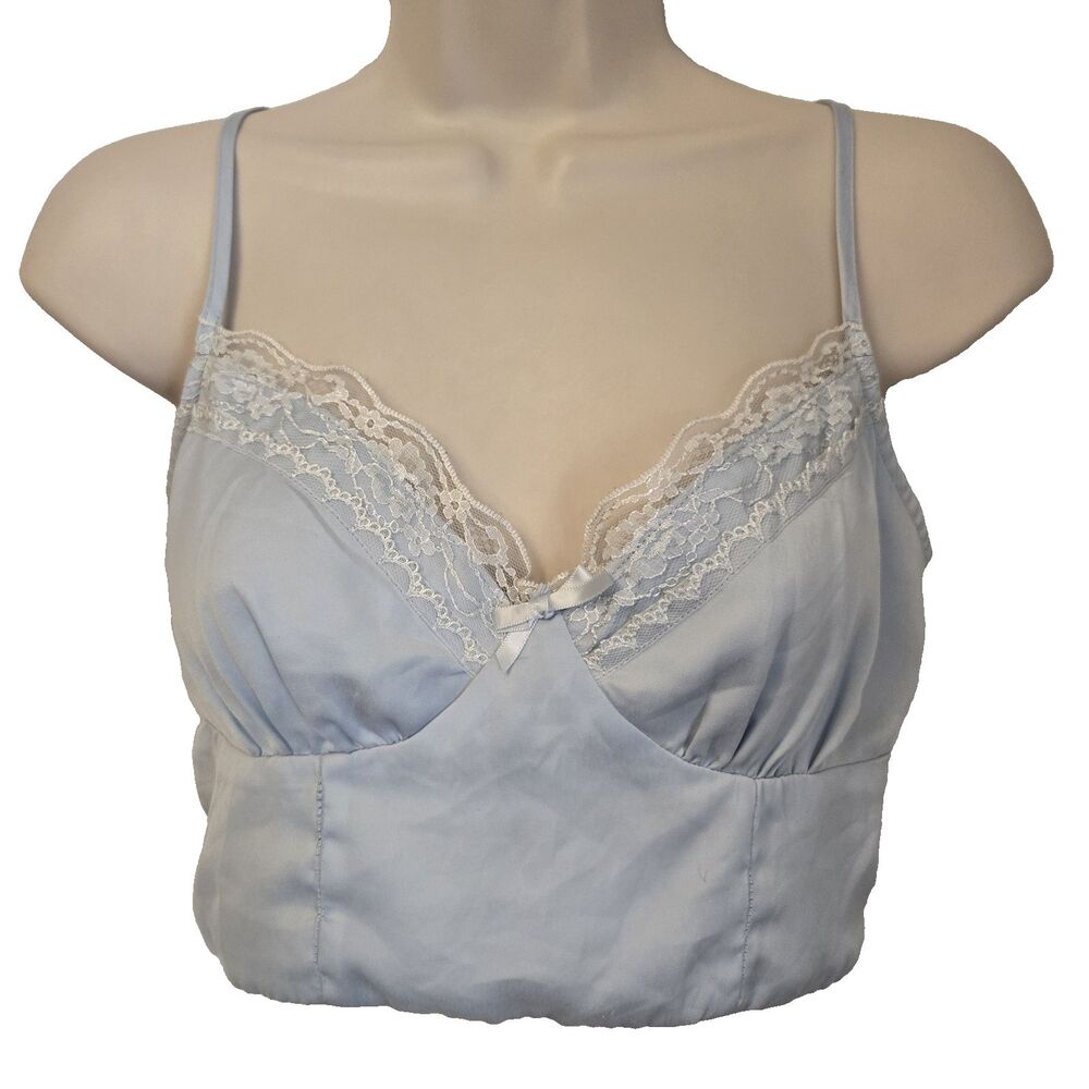 Vintage Y2K Babydoll Top Womens Sz 6 Fairy Satin Lace Coquette Angel Whimsy 90s